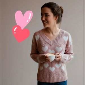 Mauve PINK Sweater with Heart Design